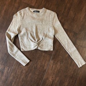 Textured, stripe long sleeve crop top